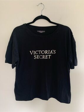 Victoria's Secret Black Logo Boxy Crew Tee